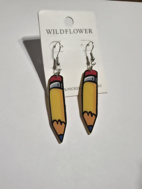 Jewelry - Teacher Pencil Dangle Earrings - Yellow Pencil Design